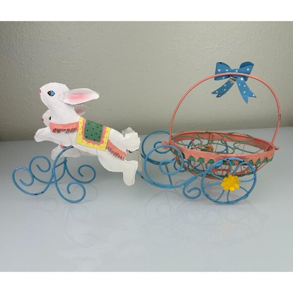 Wire Basket Bunny Carriage Egg Holder Easter Spring Metal Decoration, READ - Picture 12 of 16